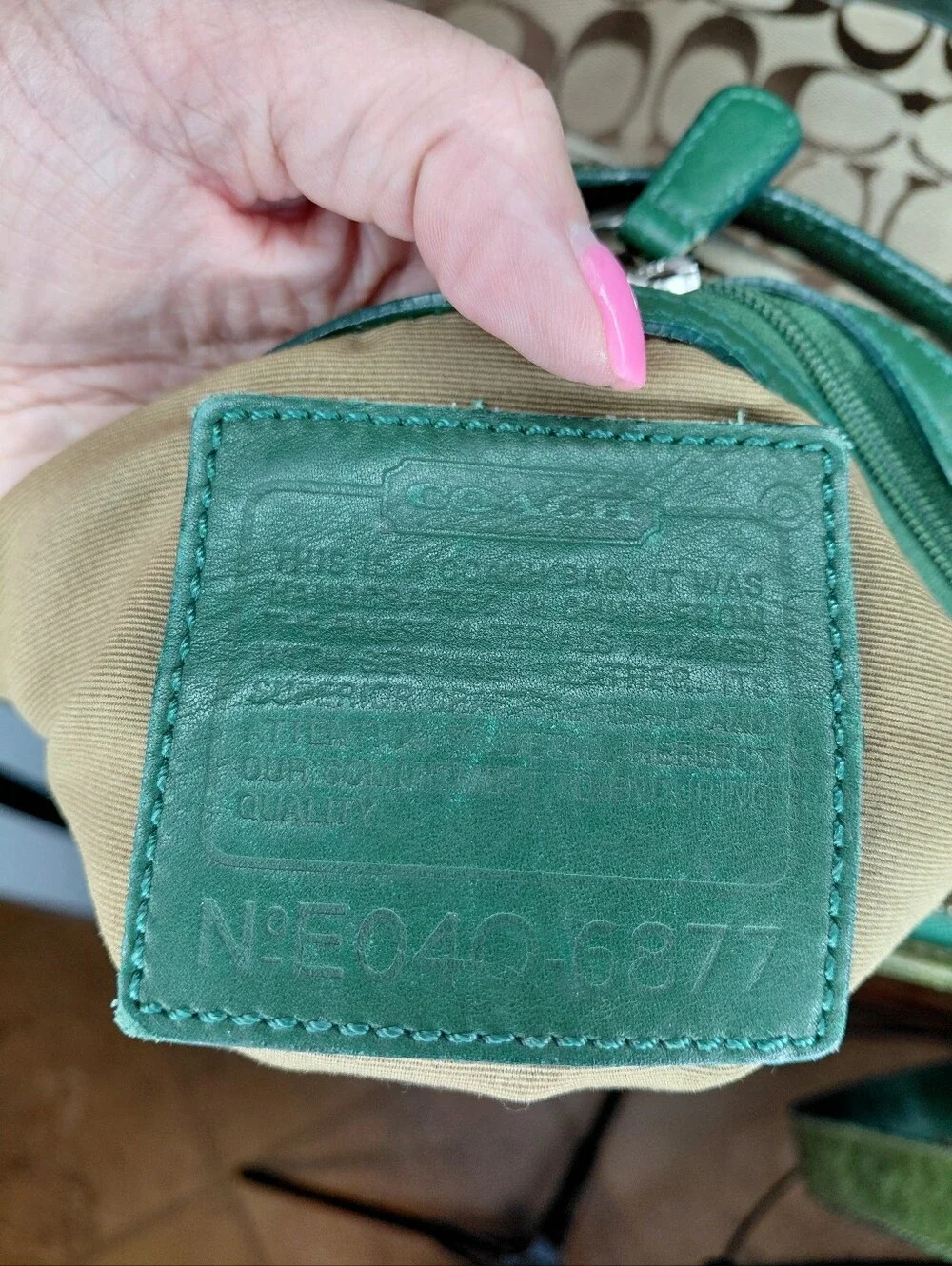 Coach Vintage Signature Stripe Hobo Bag Green Suede Style Number 6877